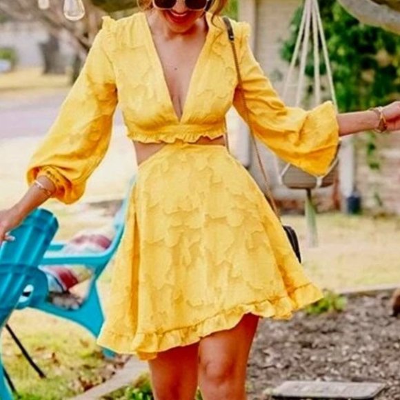 Boho Lace tie back Backless Mini Dress YELLOW - Picture 1 of 8